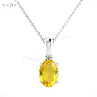 Solitaire Oval Charm With 6x4mm Yellow Sapphire 14k Real Gold Dangle Pendant