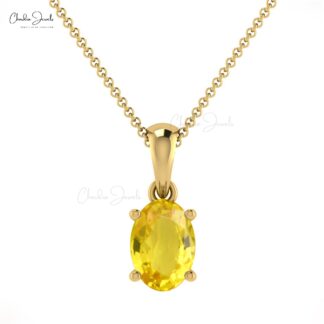 Solitaire Oval Charm With 6x4mm Yellow Sapphire 14k Real Gold Dangle Pendant