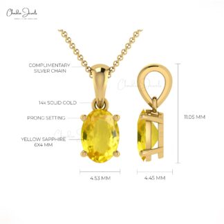 Solitaire Oval Charm With 6x4mm Yellow Sapphire 14k Real Gold Dangle Pendant