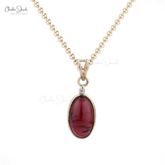 Dangle 2 Stone Pendant With 12x7mm Pink Tourmaline And Diamond 14k Yellow Gold Necklace