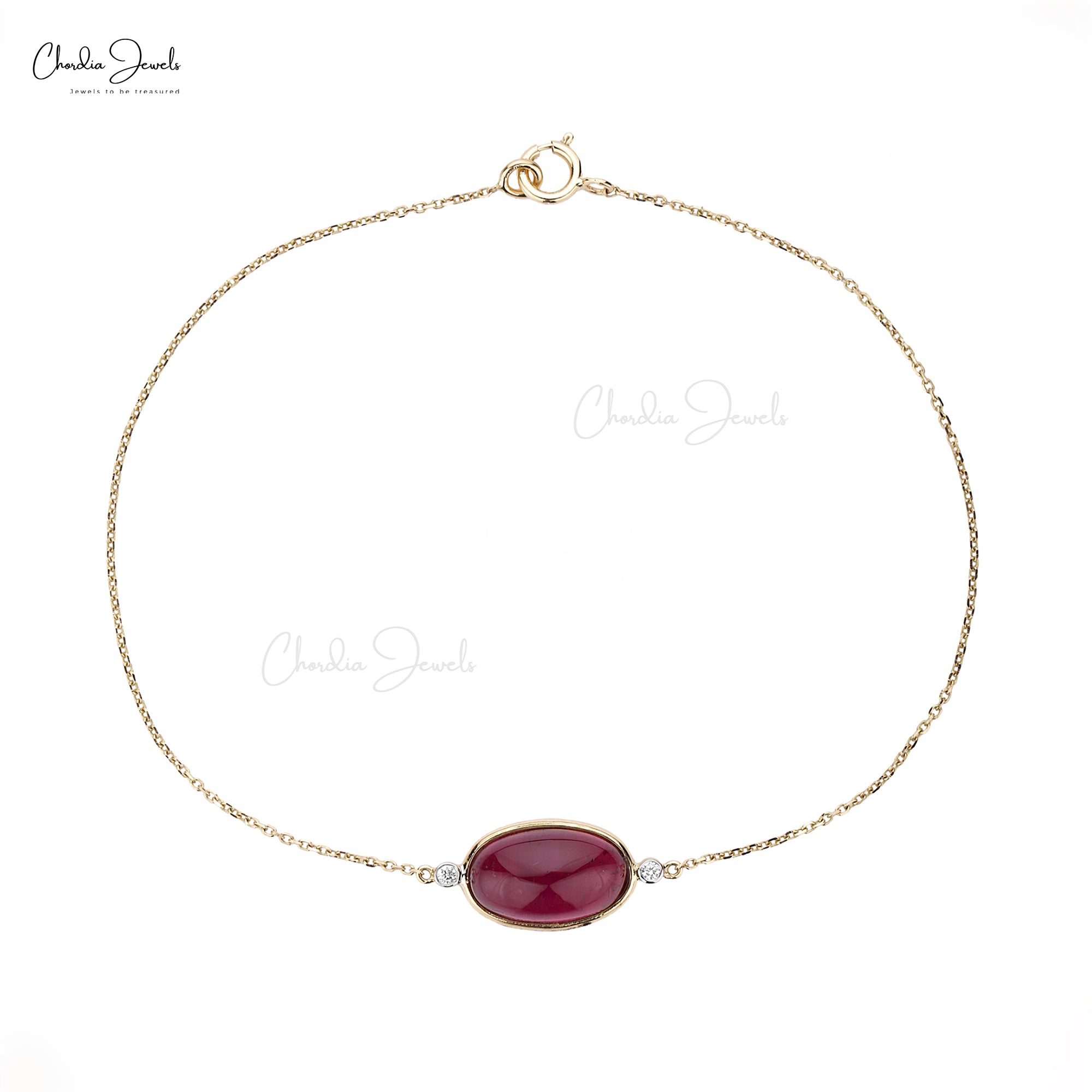 Gemstone Chain Bracelet In 14k Yellow Gold Oval Tourmaline G-H Diamond 3 Stone Bracelets