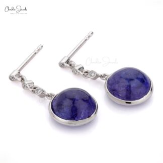 Bezel Set Dangle Earrings With 7.78 Ct Tanzanite G-H Diamond 14k White Gold Bridal Earring