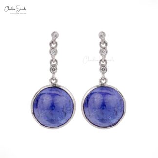 Bezel Set Dangle Earrings With 7.78 Ct Tanzanite G-H Diamond 14k White Gold Bridal Earring