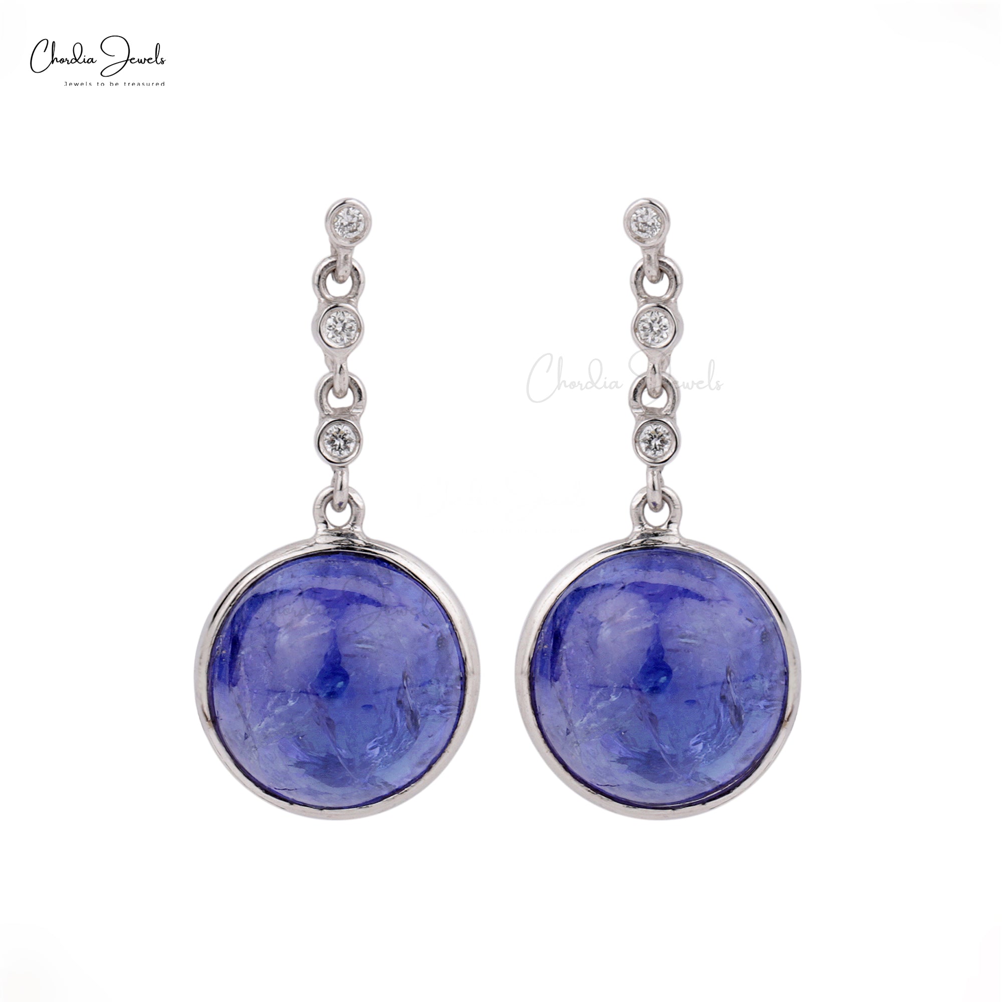 Bezel Set Dangle Earrings With 7.78 Ct Tanzanite G-H Diamond 14k White Gold Bridal Earring