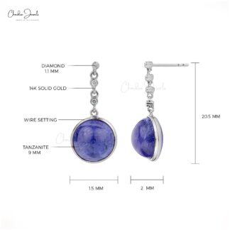 Bezel Set Dangle Earrings With 7.78 Ct Tanzanite G-H Diamond 14k White Gold Bridal Earring
