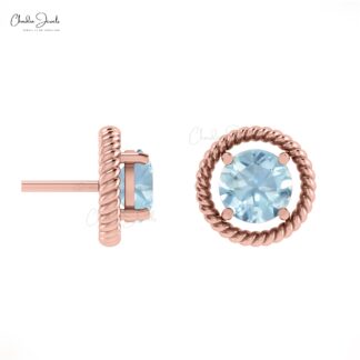Oval Cut Solitaire Earrings In 14k Pure Gold Aquamarine March Birthstone Studs For Her