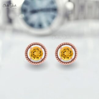 Natural Citrine Spiral Studs In Real 14k Gold November Birthstone Women Earrings