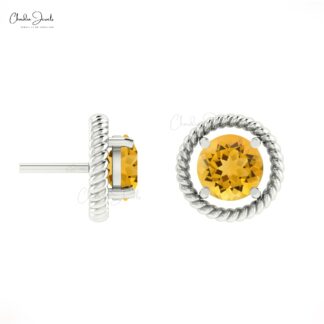 Natural Citrine Spiral Studs In Real 14k Gold November Birthstone Women Earrings