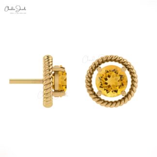 Natural Citrine Spiral Studs In Real 14k Gold November Birthstone Women Earrings