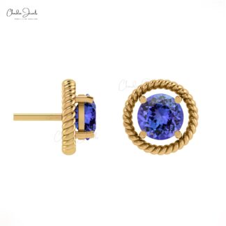 Genuine Tanzanite Spiral Stud Earrings 14k Gold 0.98ct December Birthstone Earrings Gift