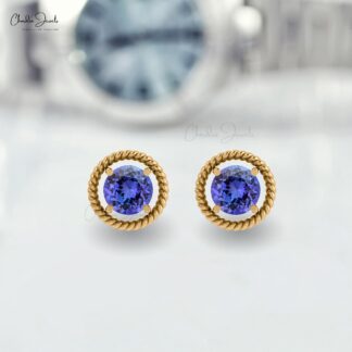 Genuine Tanzanite Spiral Stud Earrings 14k Gold 0.98ct December Birthstone Earrings Gift