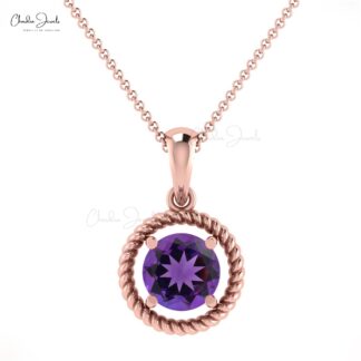 Brilliant 5mm Amethyst Gemstone Twisted Pendant 14k Real Gold Handmade Spiral Pendant