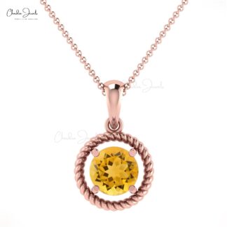 Spiral Round Cut Pendant in 14k Solid Gold Citrine 0.42 Ct Gemstone Bridal Necklace