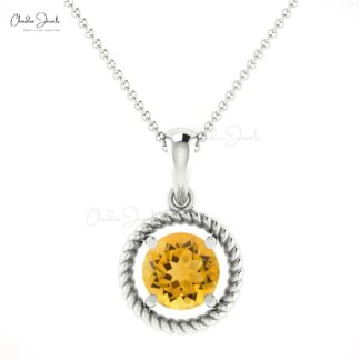 Spiral Round Cut Pendant in 14k Solid Gold Citrine 0.42 Ct Gemstone Bridal Necklace