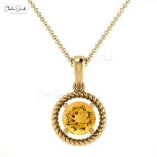 Spiral Round Cut Pendant in 14k Solid Gold Citrine 0.42 Ct Gemstone Bridal Necklace