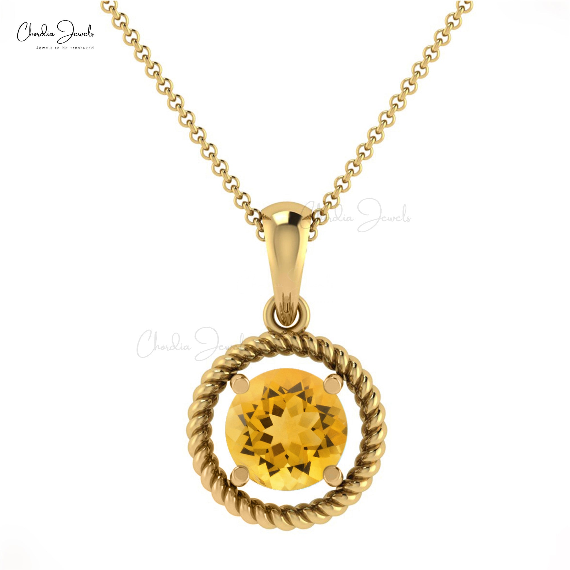 Spiral Round Cut Pendant in 14k Solid Gold Citrine 0.42 Ct Gemstone Bridal Necklace