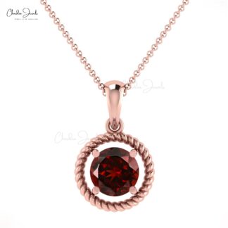 Round Dangle Charm With 5mm Red Garnet Gemstone 14k Solid Gold Solitaire Pendant