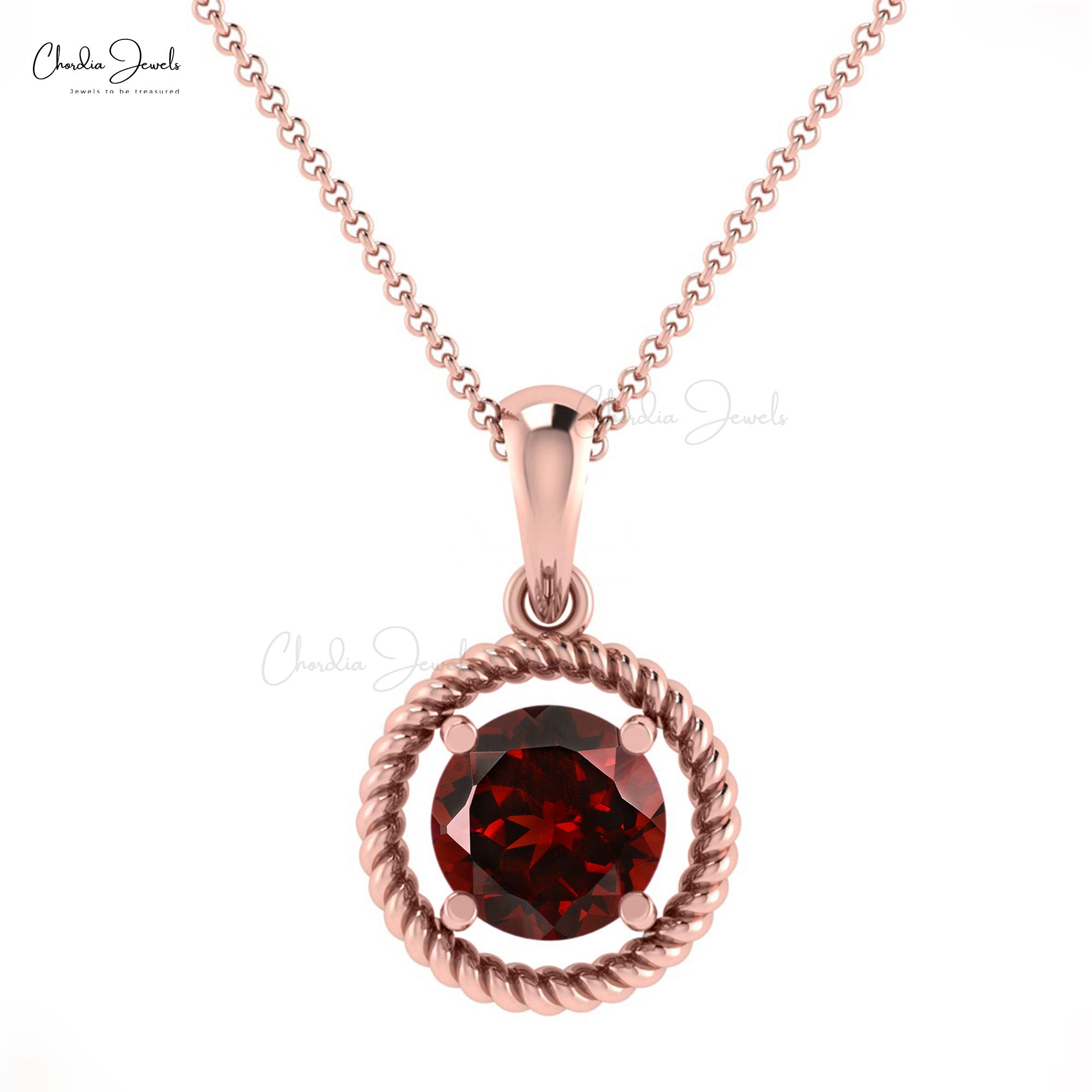 Round Dangle Charm With 5mm Red Garnet Gemstone 14k Solid Gold Solitaire Pendant