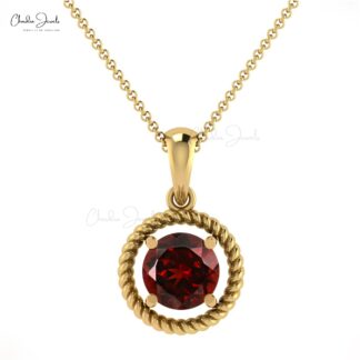 Round Dangle Charm With 5mm Red Garnet Gemstone 14k Solid Gold Solitaire Pendant
