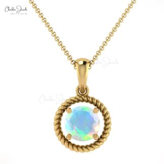 Brilliant Cut Spiral Charm With 5mm Fire Opal Prong Set In 14k Real Gold Pendant