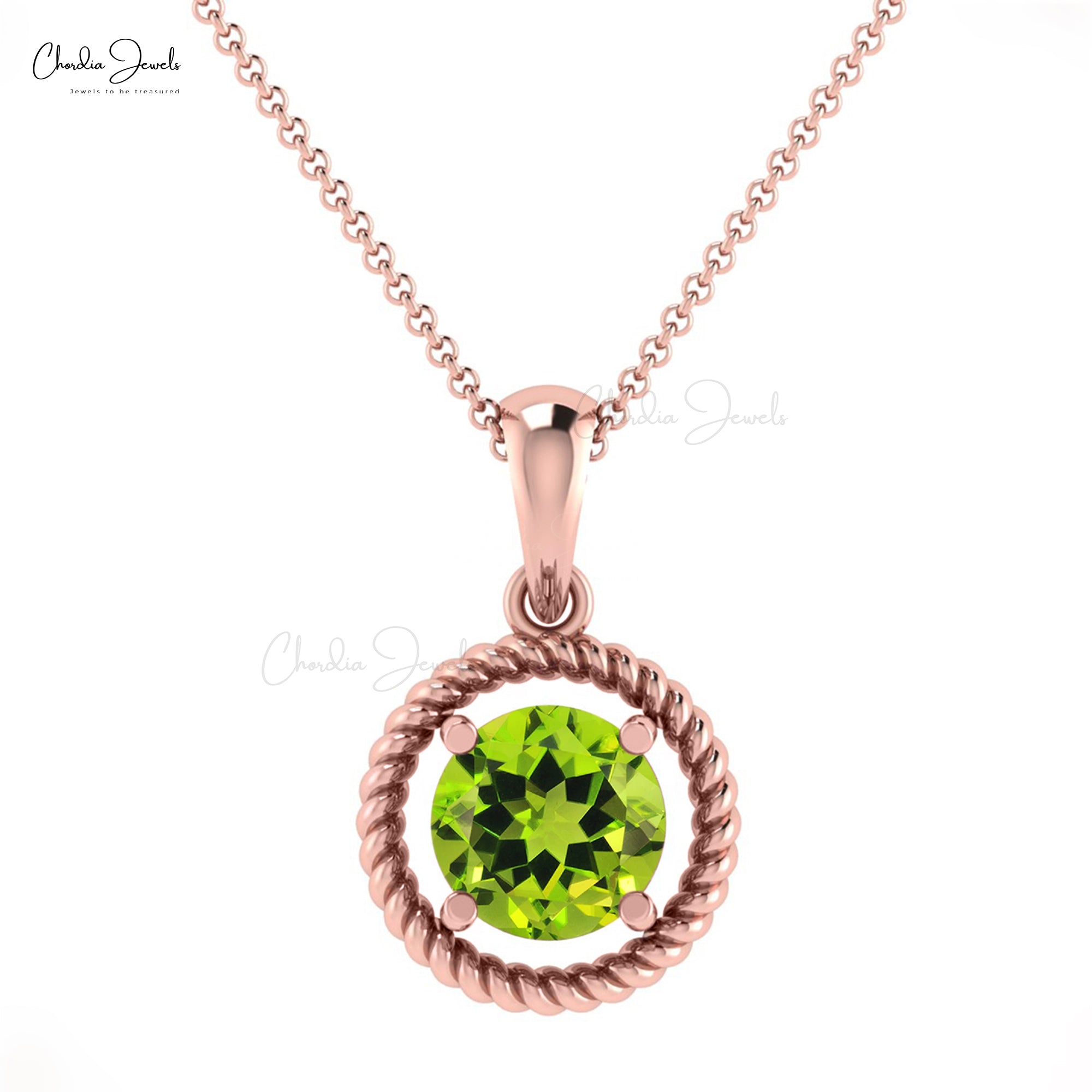 Gemstone Dangle Charm With 5mm Round Peridot 14k Real Gold Spiral Pendant