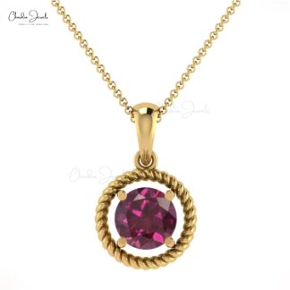 Solitaire Birthstone Pendant In Real 14k Gold Rhodolite Garnet Dangle Women Necklace