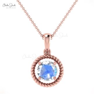 Natural Moonstone Spiral Pendant in 14k Solid Gold Minimalist Women Jewelry