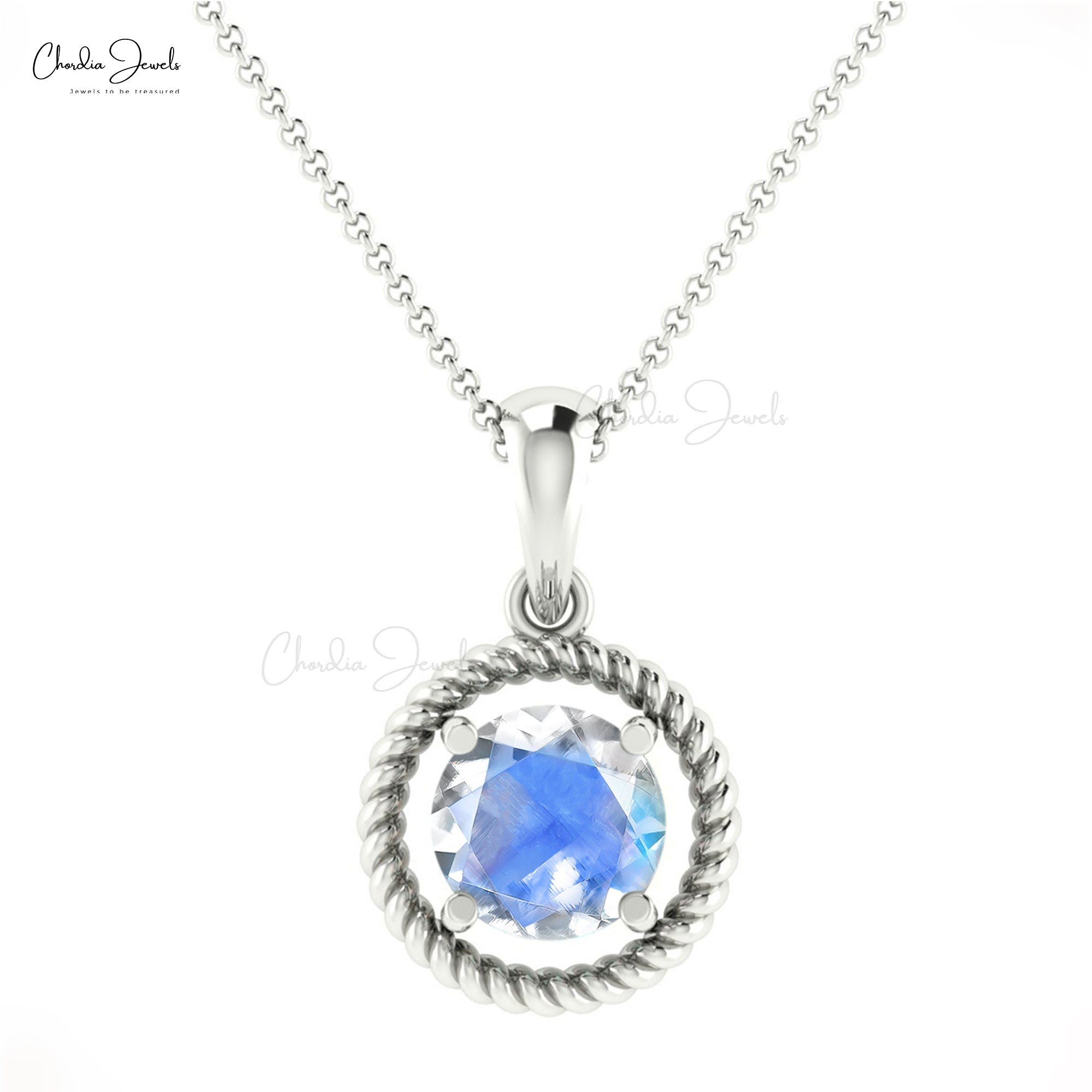 Natural Moonstone Spiral Pendant in 14k Solid Gold Minimalist Women Jewelry