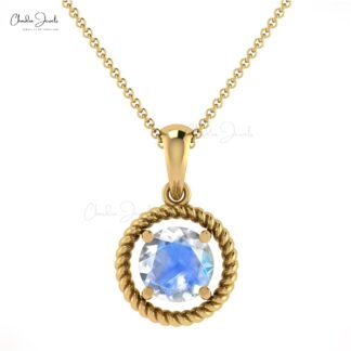 Natural Moonstone Spiral Pendant in 14k Solid Gold Minimalist Women Jewelry