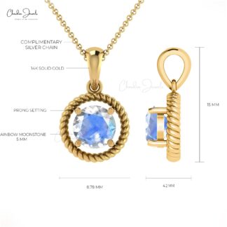 Natural Moonstone Spiral Pendant in 14k Solid Gold Minimalist Women Jewelry