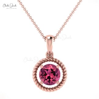 Natural Pink Tourmaline Gemstone Prong Set in 14k Solid Gold Spiral Pendant