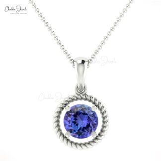 Tanzanite Spiral Pendant in 14K White Gold with 5mm solitaire gemstone
