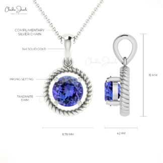 14K White Gold Tanzanite Spiral Pendant with 5mm solitaire tanzanite