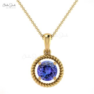 Real 14k Gold Dangle Charm in 0.49 Ct Round Tanzanite Prong Set Solitaire Pendant