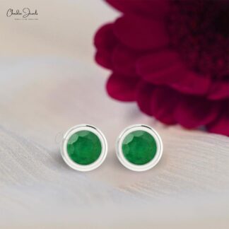 Authentic Emerald Stud Earrings 14k Solid Gold Light Weight Solitaire Earrings
