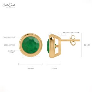 Authentic Emerald Stud Earrings 14k Solid Gold Light Weight Solitaire Earrings