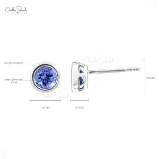 Round-Cut Tanzanite Solitaire Studs Earrings in 14k Solid White Gold Minimalist Jewelry