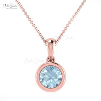 Brilliant Cut Aquamarine Charm In Solid 14k Gold March Birthstone Solitaire Pendant