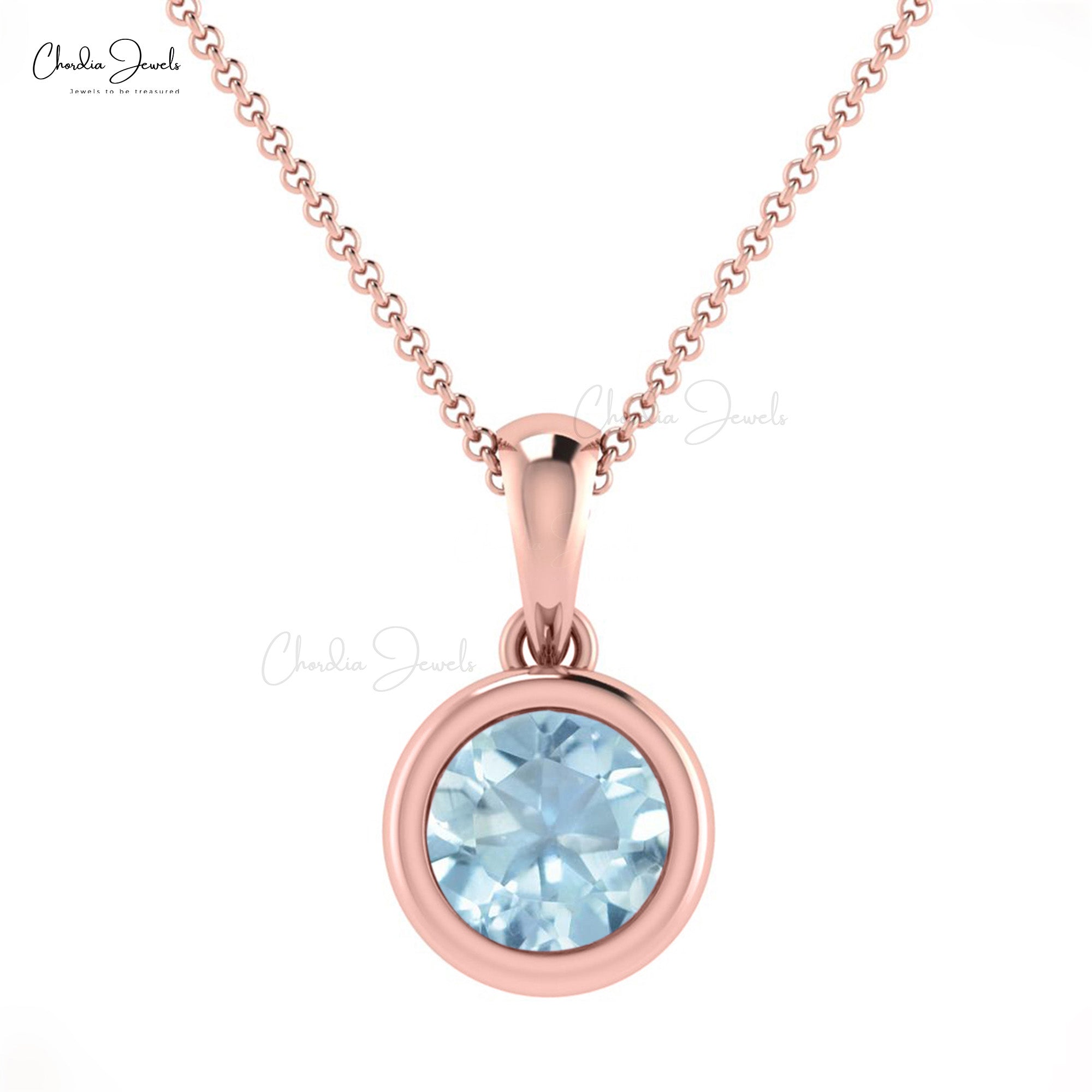 Brilliant Cut Aquamarine Charm In Solid 14k Gold March Birthstone Solitaire Pendant