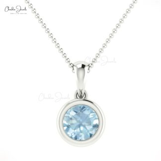 Brilliant Cut Aquamarine Charm In Solid 14k Gold March Birthstone Solitaire Pendant