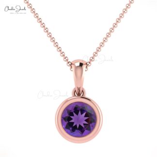 Purple Amethyst 5mm Round Cut Solitaire Pendant 14k Solid Gold Charm Jewelry Gift