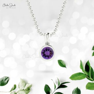 Purple Amethyst 5mm Round Cut Solitaire Pendant 14k Solid Gold Charm Jewelry Gift
