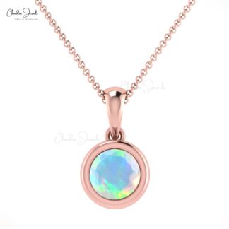 Natural Ethiopian Opal 0.42Ct Round Cut Handmade Pendant 14k Real Gold Minimalist Jewelry