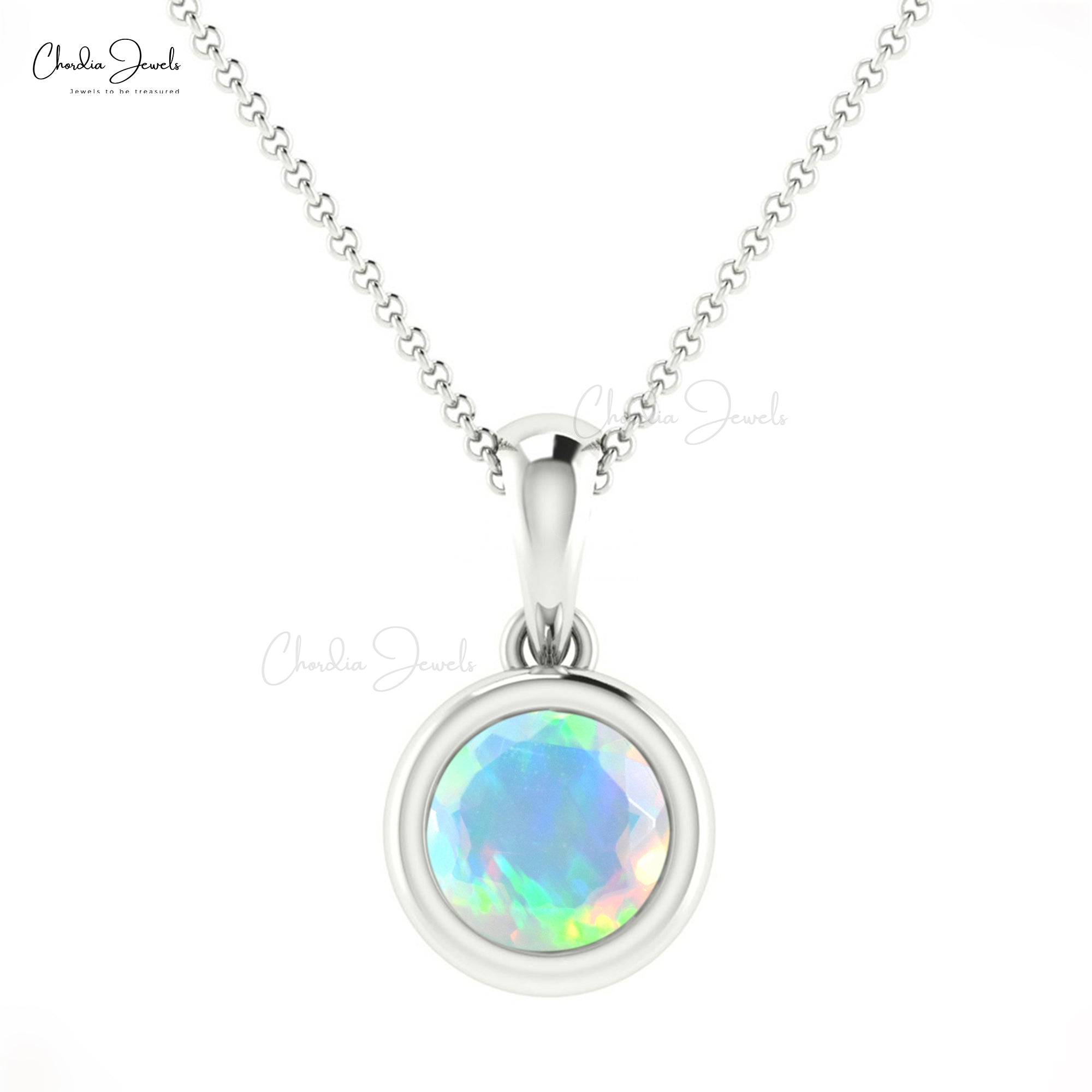 Natural Ethiopian Opal 0.42Ct Round Cut Handmade Pendant 14k Real Gold Minimalist Jewelry