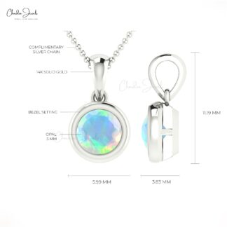 Natural Ethiopian Opal 0.42Ct Round Cut Handmade Pendant 14k Real Gold Minimalist Jewelry