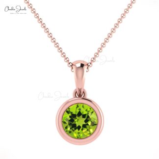 Solitaire Gemstone Charm with 5mm Peridot Bezel Set In 14k Solid Gold Pendant