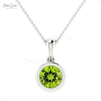 Solitaire Gemstone Charm with 5mm Peridot Bezel Set In 14k Solid Gold Pendant