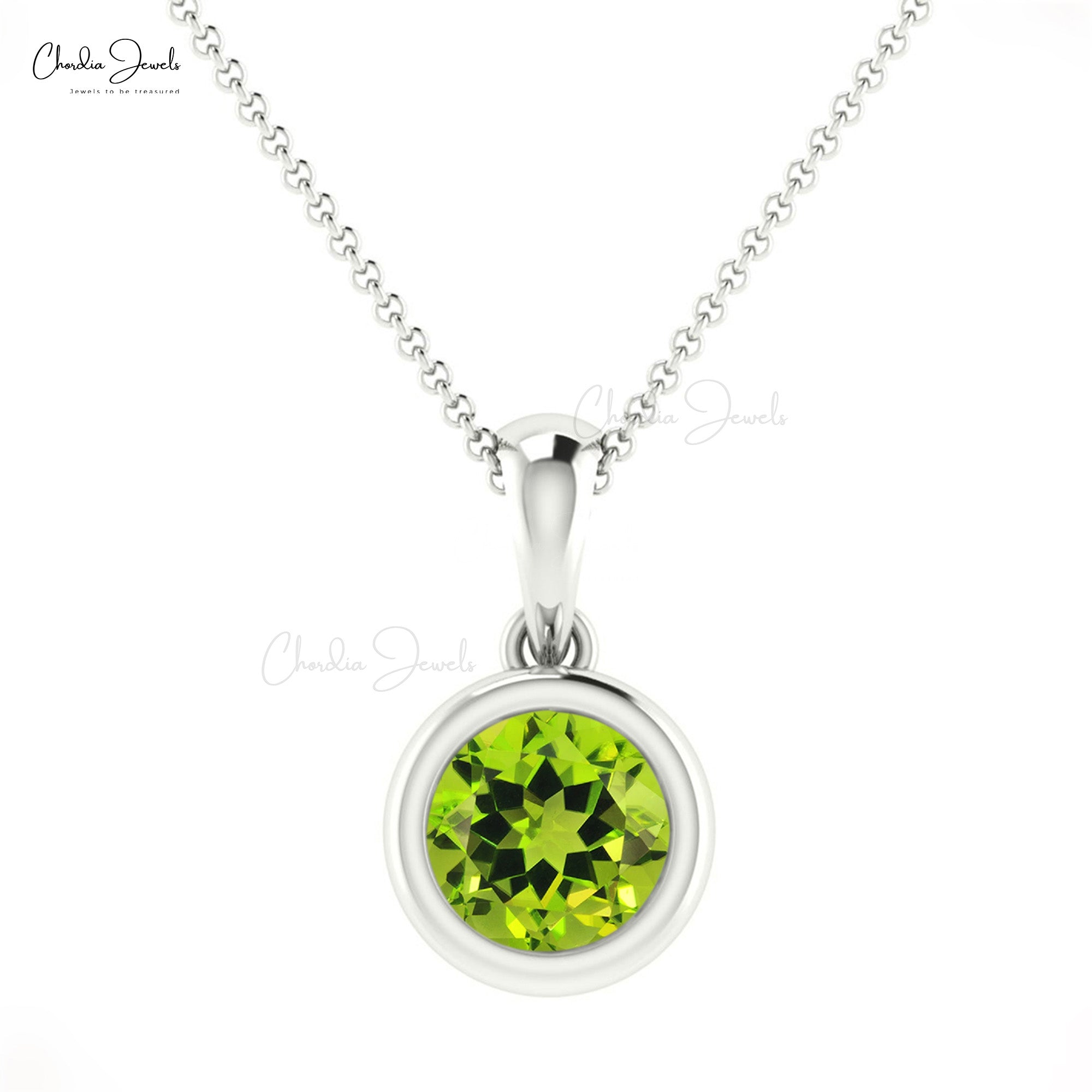Solitaire Gemstone Charm with 5mm Peridot Bezel Set In 14k Solid Gold Pendant