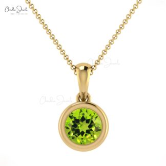 Solitaire Gemstone Charm with 5mm Peridot Bezel Set In 14k Solid Gold Pendant
