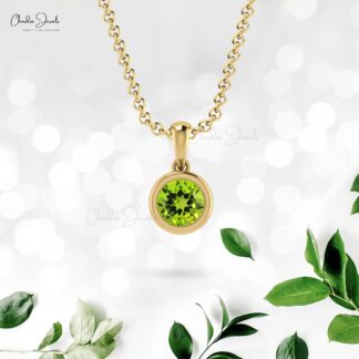 Solitaire Gemstone Charm with 5mm Peridot Bezel Set In 14k Solid Gold Pendant